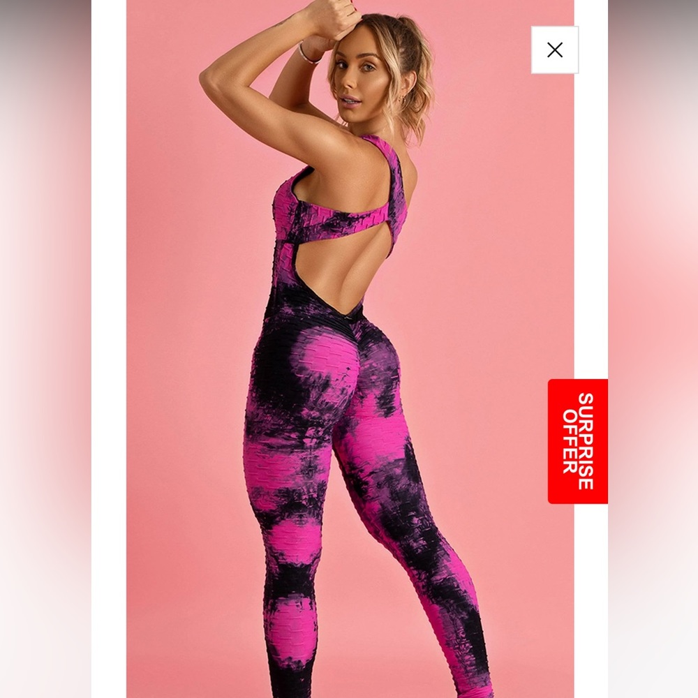 NWT- CANOAN™ SCRUNCH BOOTY TIE DYE ONE PIECE - BLACK & PINK